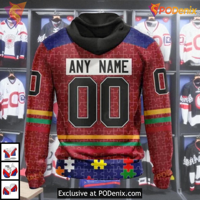 Fearless Against Autism Theme NHL Montreal Canadiens Youth Hoodie 3D - 2
