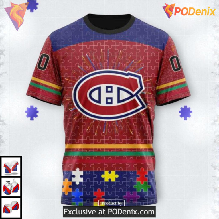 Fearless Against Autism Theme NHL Montreal Canadiens Youth Hoodie 3D - 3