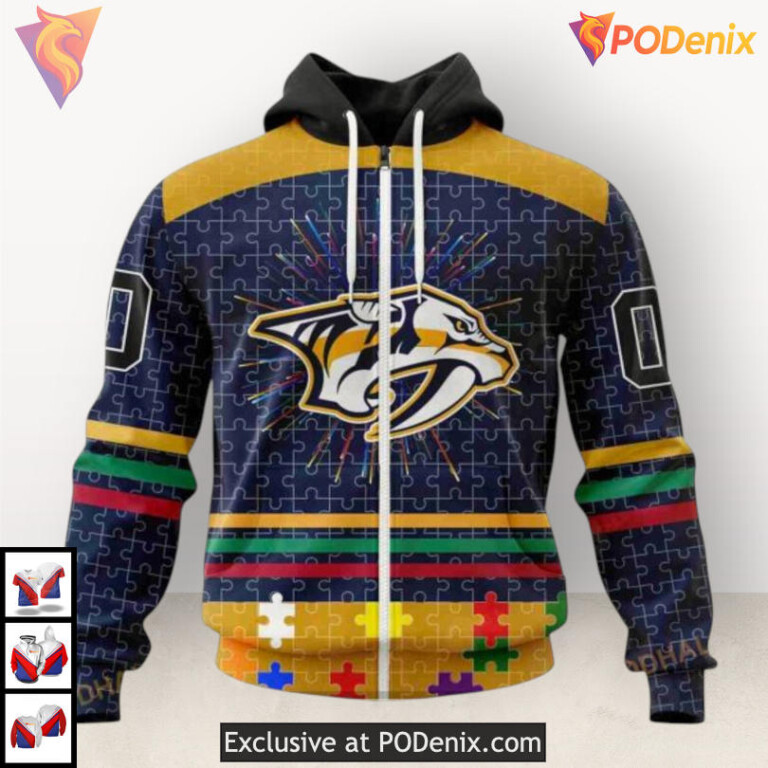 Fearless Against Autism Tribute Custom Name Nashville Predators Hoodie Sweatshirt - 1
