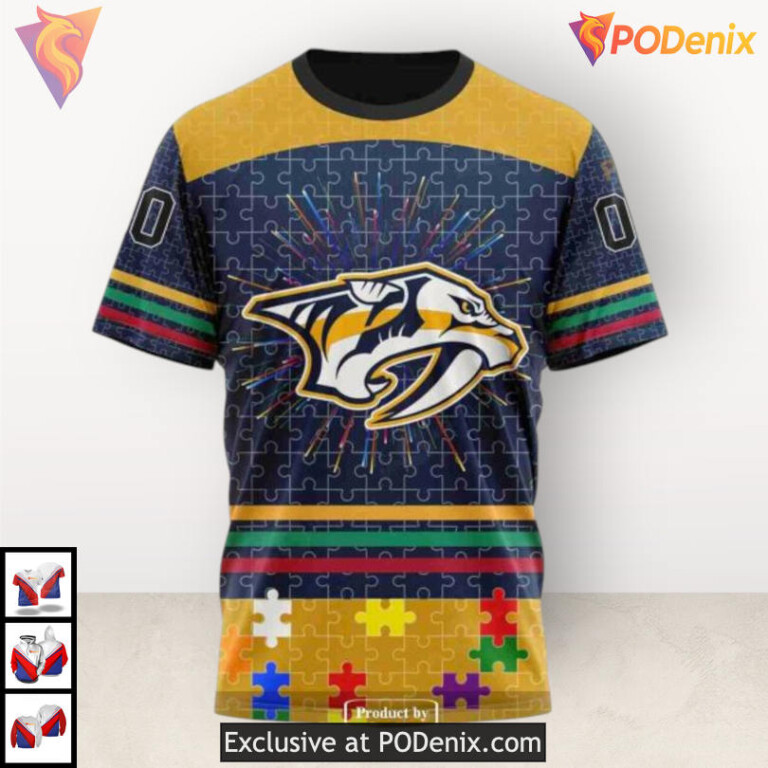 Fearless Against Autism Tribute Custom Name Nashville Predators Hoodie Sweatshirt - 3