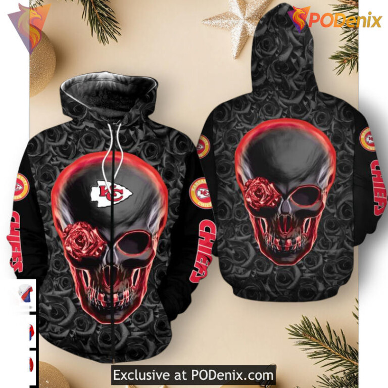 Fearless Skull Rose Kansas City Chiefs Hoodie, Vintage Limited 3D Edition