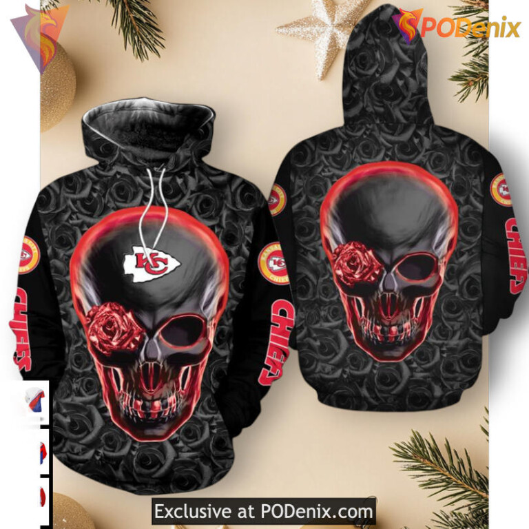 Fearless Skull Rose Kansas City Chiefs Hoodie, Vintage Limited 3D Edition - 1