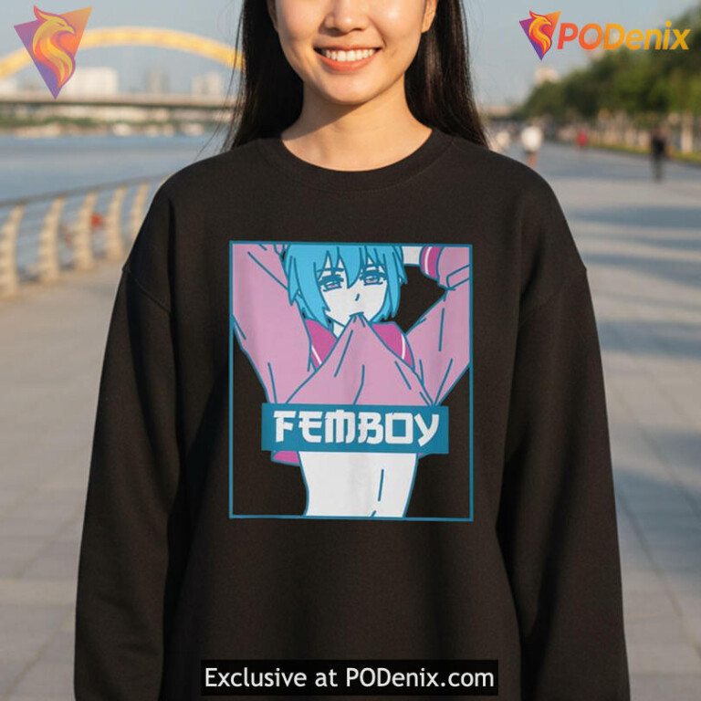 Femboy Yaoi Shirt, Pastel Anime Boy Blue Hair Crossdressing Long Sleeve