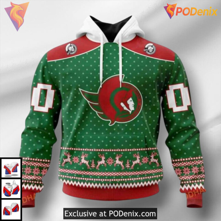 Festive Holiday Apparel NHL Ottawa Senators Mens Hoodie 3D