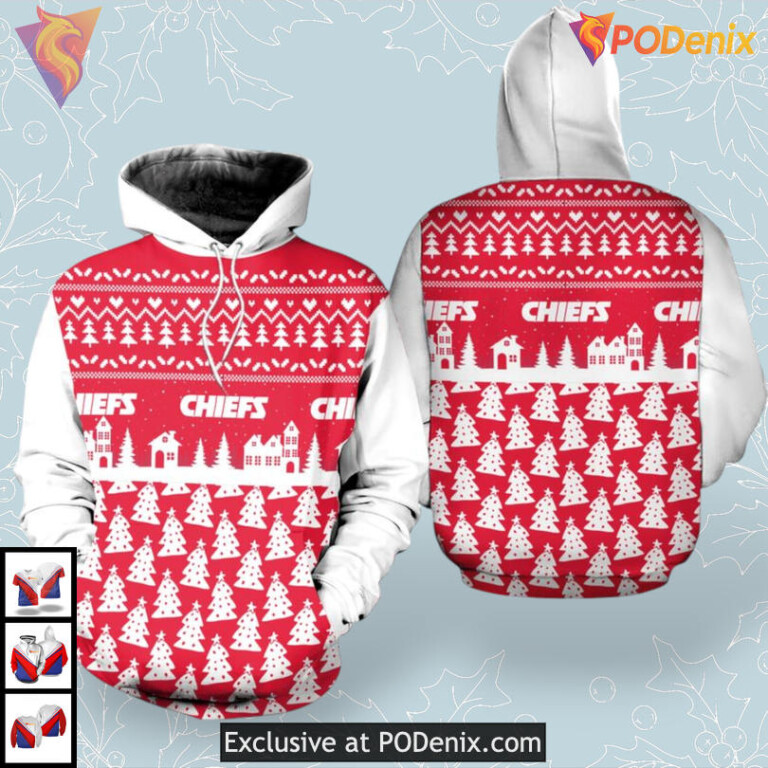 Festive Pine Tree Christmas Kansas City Chiefs Womens Hoodie Warm Gift Idea
