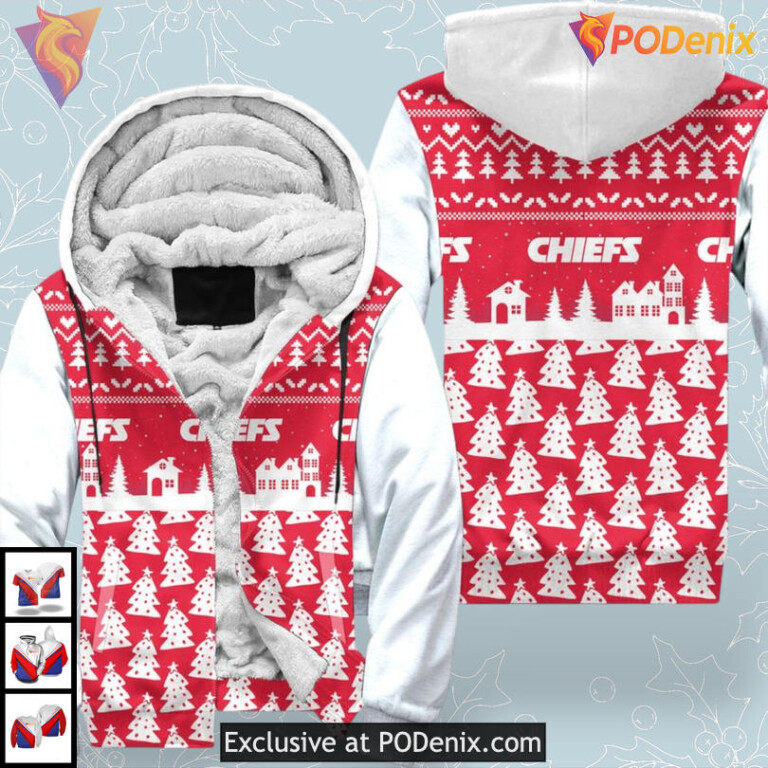 Festive Pine Tree Christmas Kansas City Chiefs Womens Hoodie Warm Gift Idea - 2