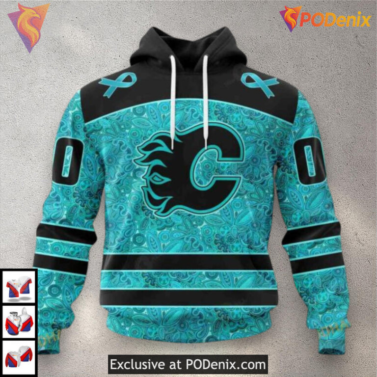 Fight Ovarian Cancer Awareness Custom Calgary Flames Kids Hoodie 3D Design