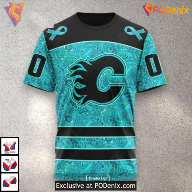 Fight Ovarian Cancer Awareness Custom Calgary Flames Kids Hoodie 3D Design - 3