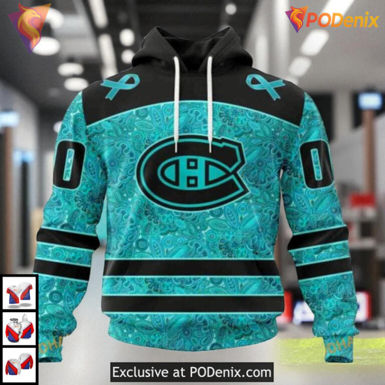 Fight Ovarian Cancer Awareness NHL Custom Name Montreal Canadiens Hoodie 3D