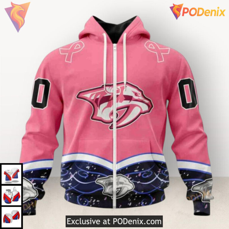 Fights Cancer Awareness Edition Custom Number Nashville Predators Hoodie Custom 3D - 1