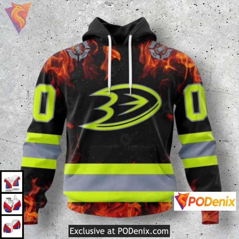 Firefighter Appreciation Anaheim Ducks Zip Hoodie Personalized NHL Gear