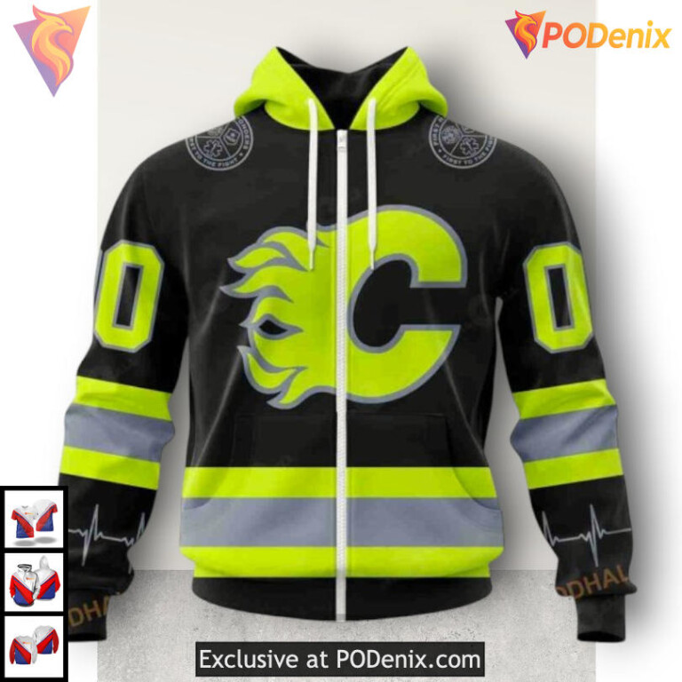 Firefighter Uniform Tribute Calgary Flames Zip Up Hoodie 3D Sweatshirt - 1