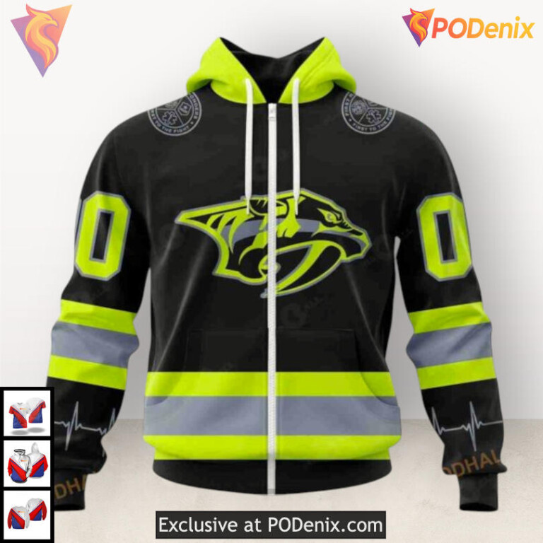 Firefighter Uniform Tribute Nashville Predators Zip Up Hoodie Unisex Custom - 1