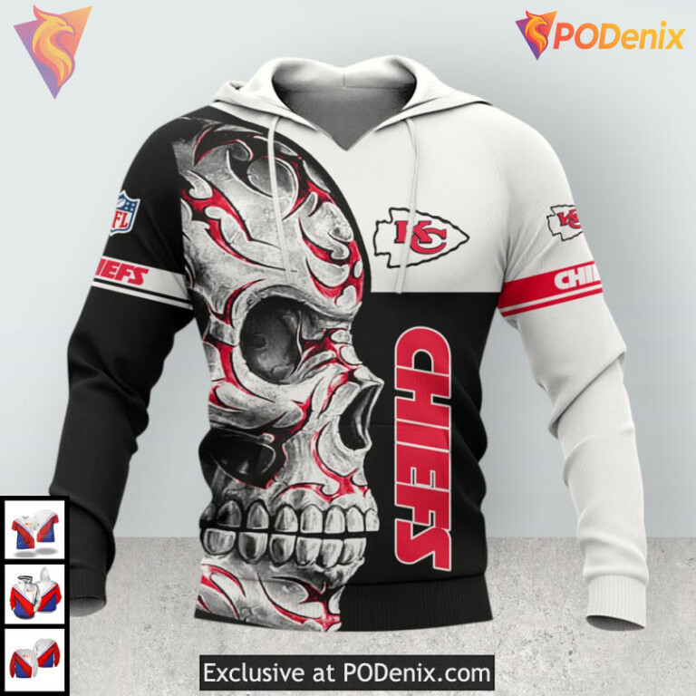 Flaming Skull Pattern Kansas City Chiefs Vintage Hoodie Womens Warrior Style