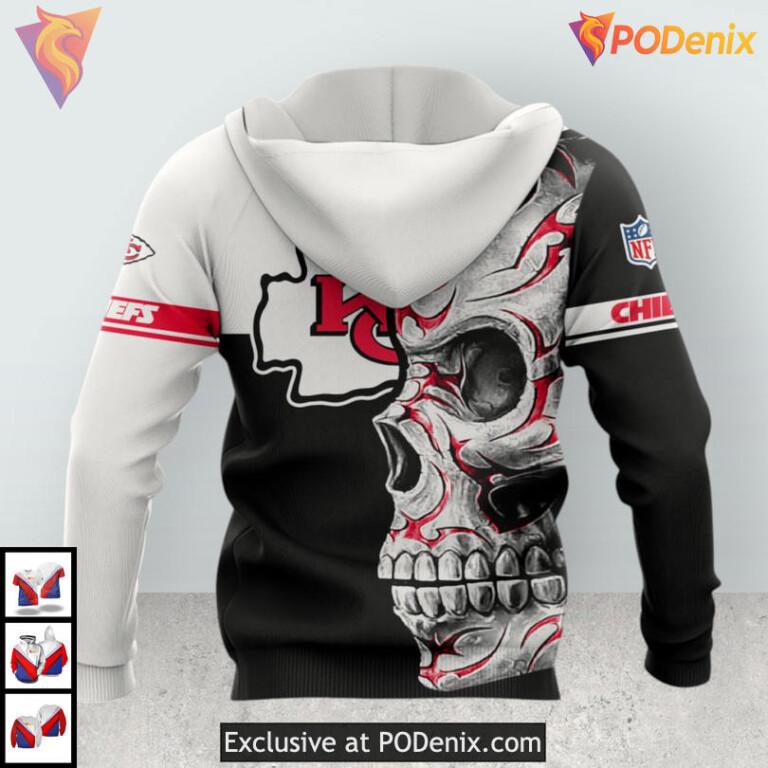 Flaming Skull Pattern Kansas City Chiefs Vintage Hoodie Womens Warrior Style - 1