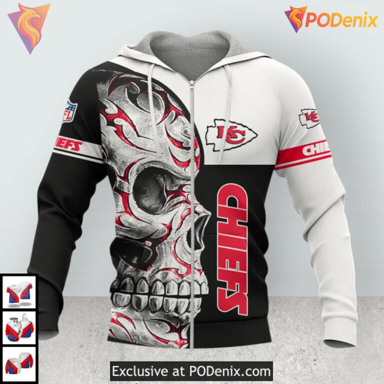 Flaming Skull Pattern Kansas City Chiefs Vintage Hoodie Womens Warrior Style - 2