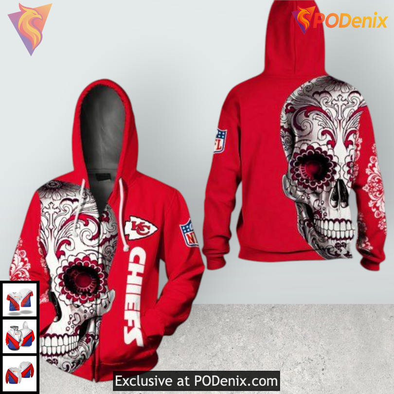 Floral Skull Bloom Kansas City Chief Hoodie 3D with Artistic Vintage Look Floral Skull Bloom Kansas City Chief Hoodie 3D with Artistic Vintage Look