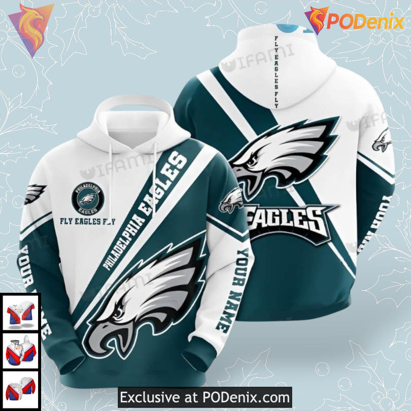 Fly Eagles Fly Green & White Philadelphia Eagles Hoodies 3D Youth Custom Edition Fly Eagles Fly Green & White Philadelphia Eagles Hoodies 3D Youth Custom Edition