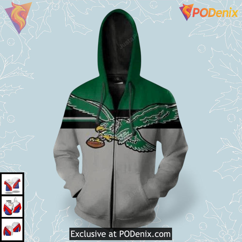Football Inspired Graphic Philadelphia Eagles Zip Up Hoodie Womens All Over Print