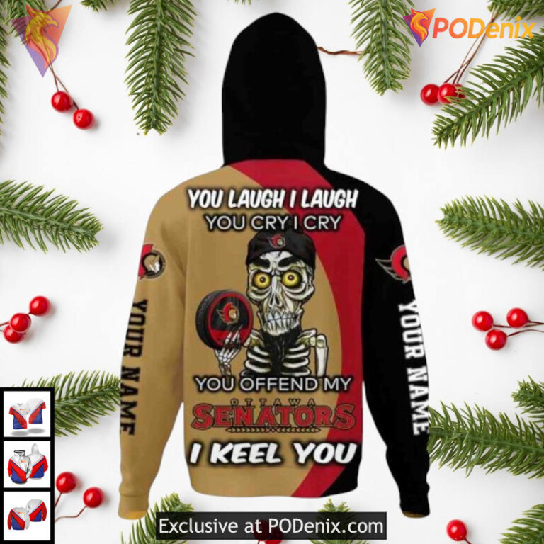 Funny Quote You Laugh I Cry NHL Retro Ottawa Senators Hoodie 3D - 2