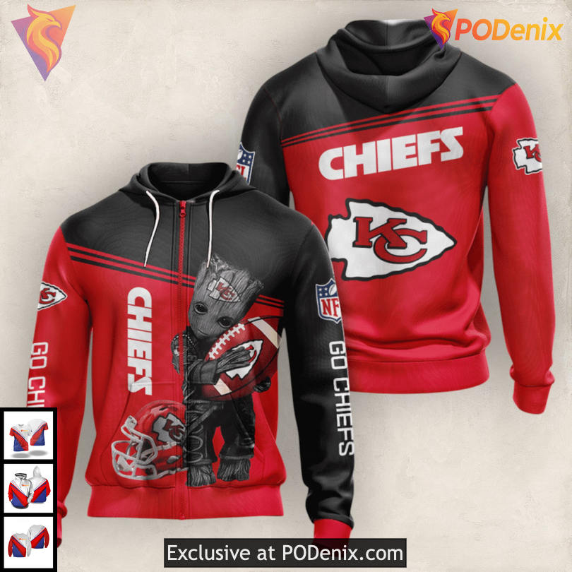 Game Day Groot Cartoon Kansas City Chiefs Kids Hoodie 3D Fun Collection Game Day Groot Cartoon Kansas City Chiefs Kids Hoodie 3D Fun Collection