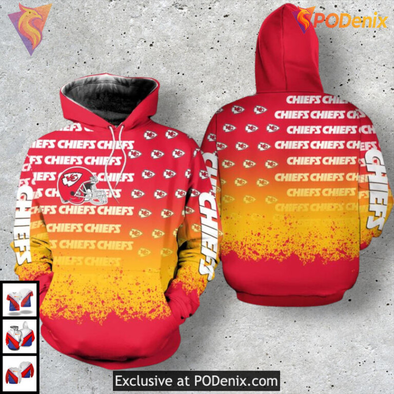 Gradient Red Edition Zip Up Kansas City Chiefs Hoodie For Men Exclusive Fanwear