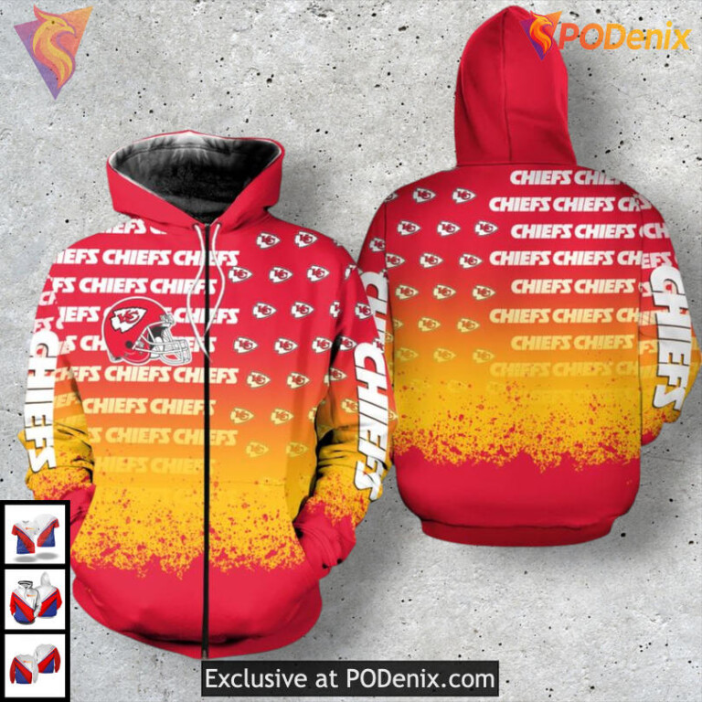 Gradient Red Edition Zip Up Kansas City Chiefs Hoodie For Men Exclusive Fanwear - 1