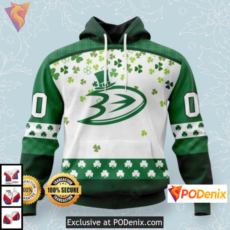 Green Shamrock Design Anaheim Ducks 3D Hoodie For St Patrick Day Celebration