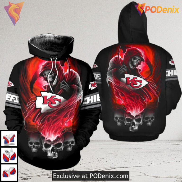 Grim Reaper Fire Skull Kansas City Chiefs Kids Hoodie Halloween 3D Shirt