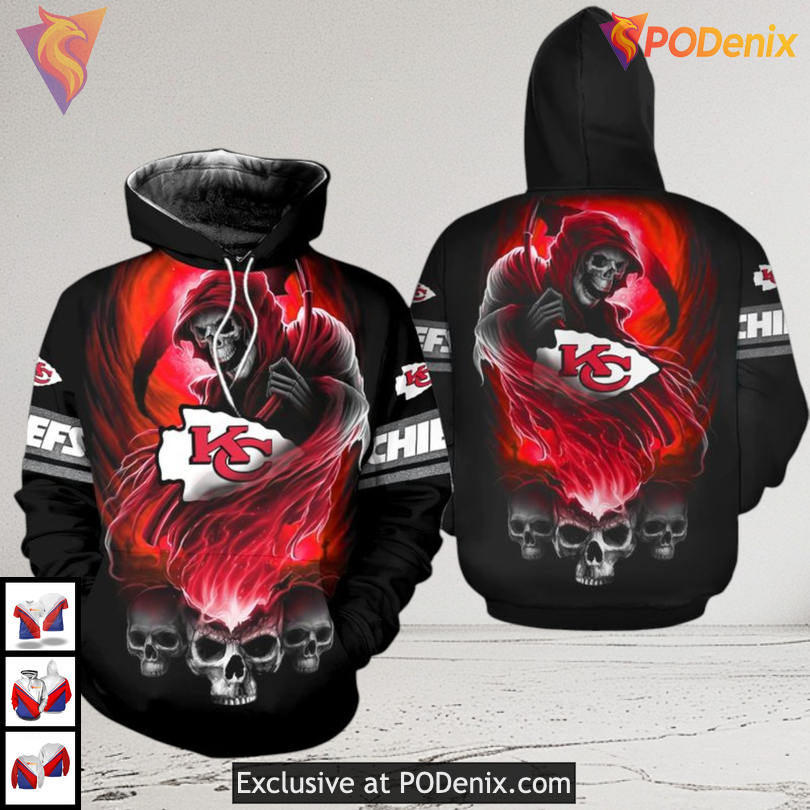 Grim Reaper Fire Skull Kansas City Chiefs Kids Hoodie Halloween 3D Shirt Grim Reaper Fire Skull Kansas City Chiefs Kids Hoodie Halloween 3D Shirt