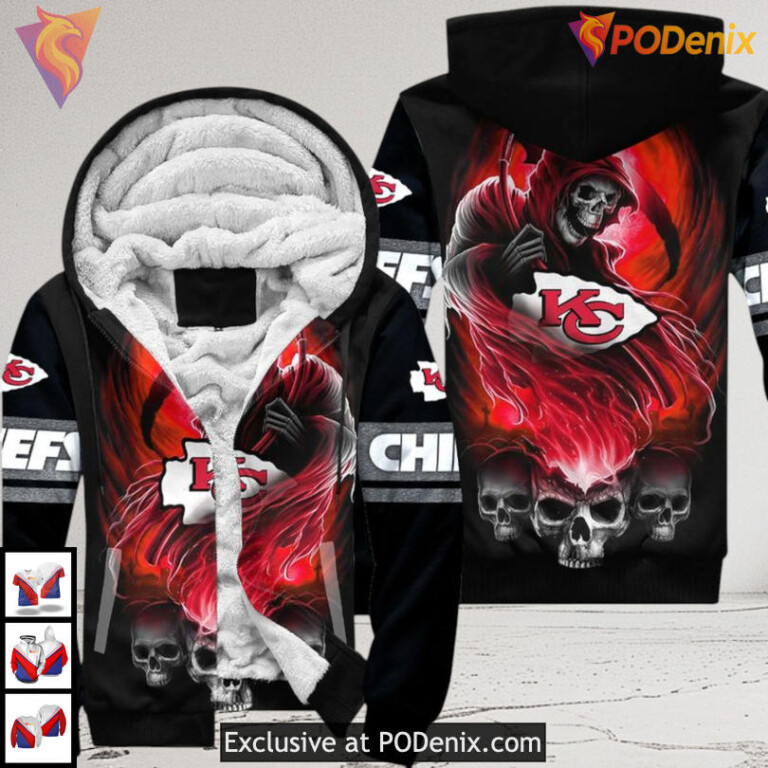 Grim Reaper Fire Skull Kansas City Chiefs Kids Hoodie Halloween 3D Shirt - 1