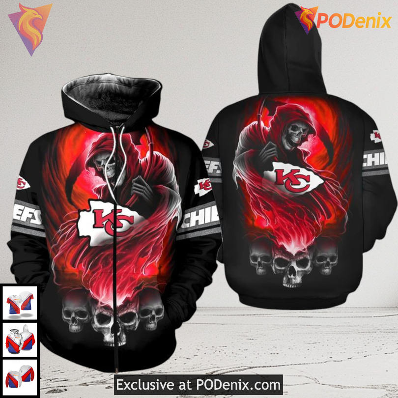 Grim Reaper Fire Skull Kansas City Chiefs Kids Hoodie Halloween 3D Shirt Grim Reaper Fire Skull Kansas City Chiefs Kids Hoodie Halloween 3D Shirt
