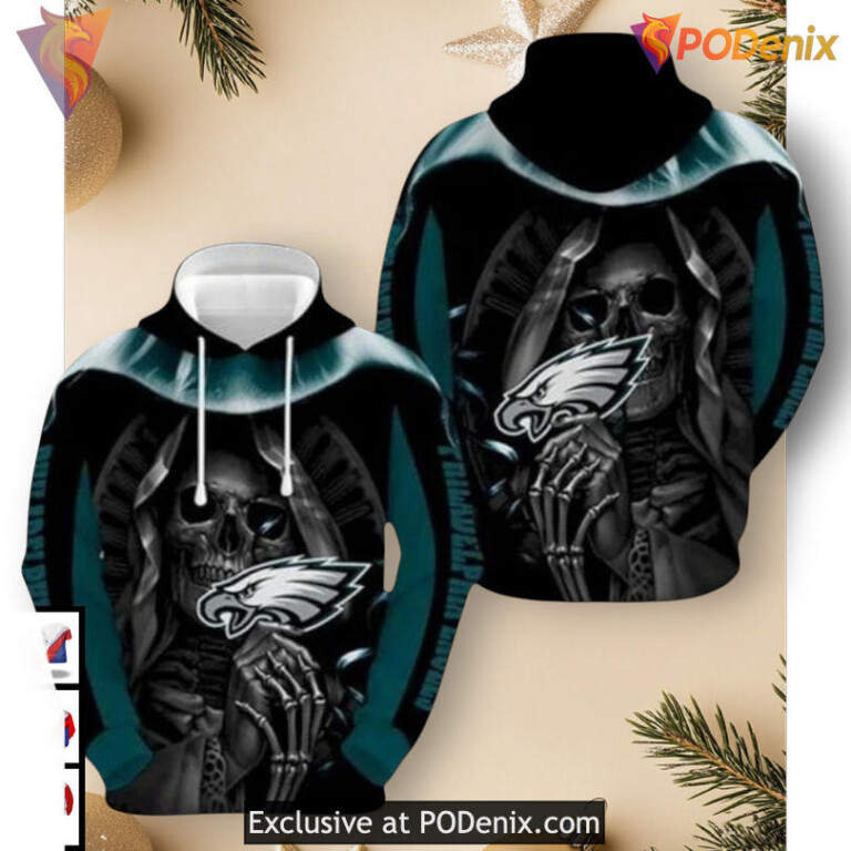 Grim Reaper Horror Theme Philadelphia Eagles Christmas Hoodie 3D Flag Edition
