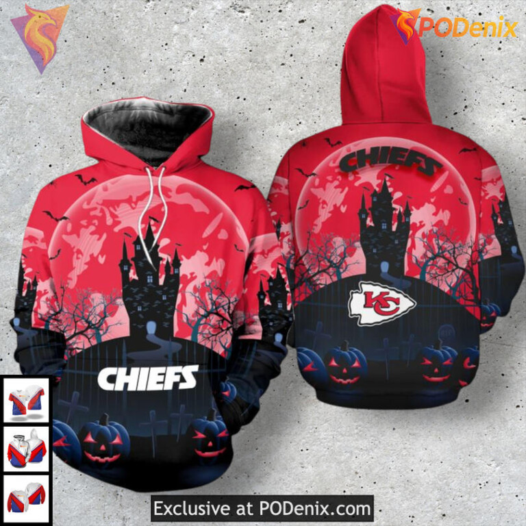 Halloween Edition Graphic Kansas City Chiefs Zip Up Hoodie Spooky 3D Style - 1