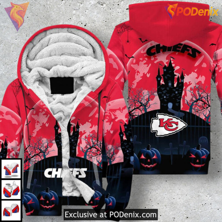 Halloween Edition Graphic Kansas City Chiefs Zip Up Hoodie Spooky 3D Style - 2