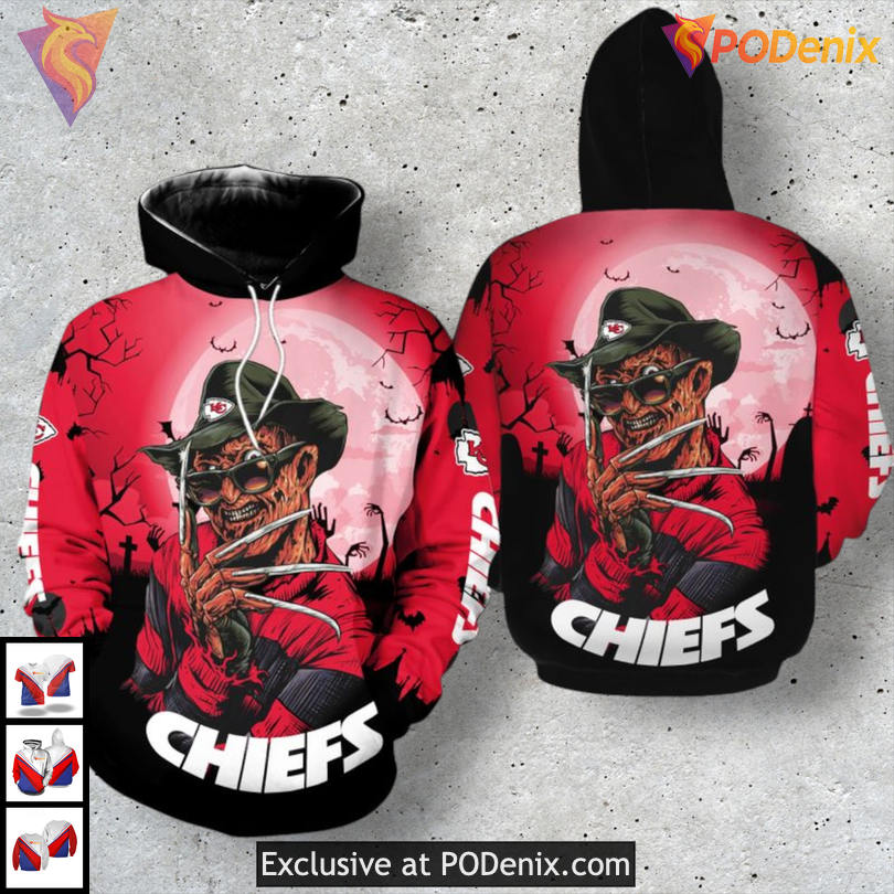 Halloween Elm Street Design Youth Kansas City Chiefs Hoodie 3D Zip Up Edition Halloween Elm Street Design Youth Kansas City Chiefs Hoodie 3D Zip Up Edition
