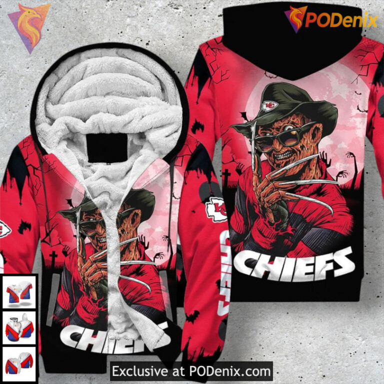 Halloween Elm Street Design Youth Kansas City Chiefs Hoodie 3D Zip Up Edition - 2