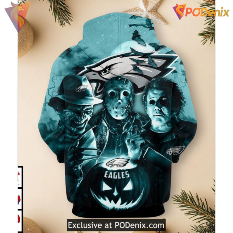 Halloween Horror Edition Philadelphia Eagles All Over Print Hoodie Youth Apparel - 1