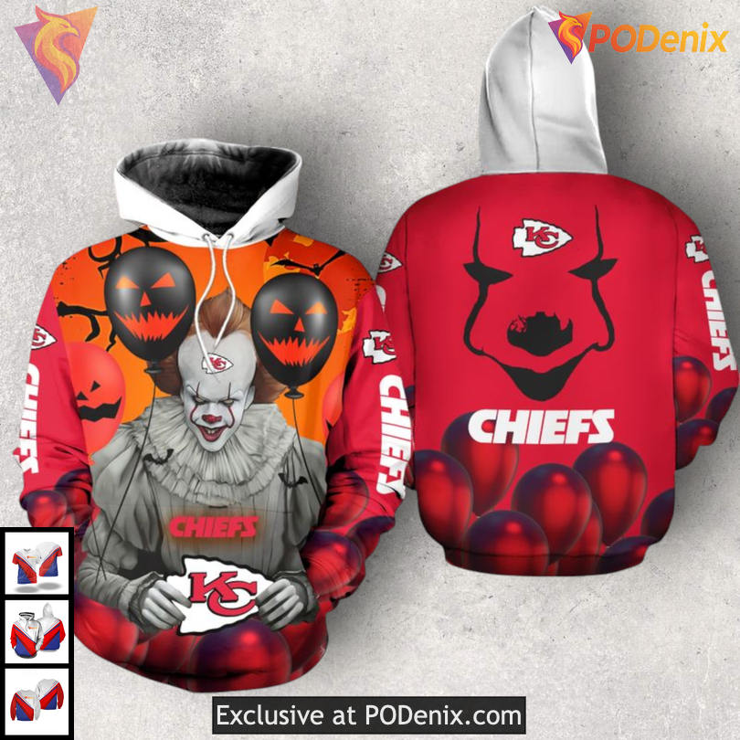 Halloween Pennywise Clown Kansas City Chiefs Youth Hoodie, Horror Fan Gear Halloween Pennywise Clown Kansas City Chiefs Youth Hoodie, Horror Fan Gear