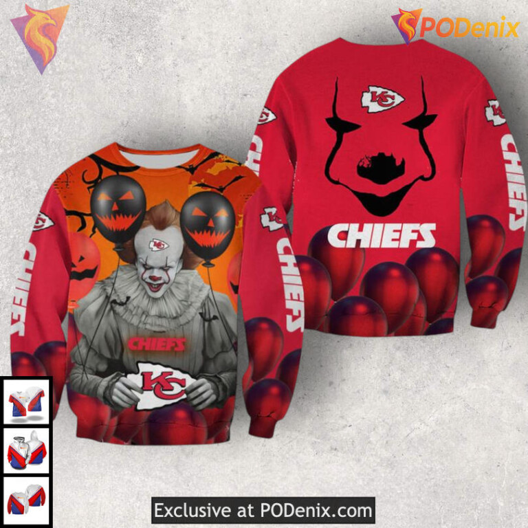 Halloween Pennywise Clown Kansas City Chiefs Youth Hoodie, Horror Fan Gear - 1