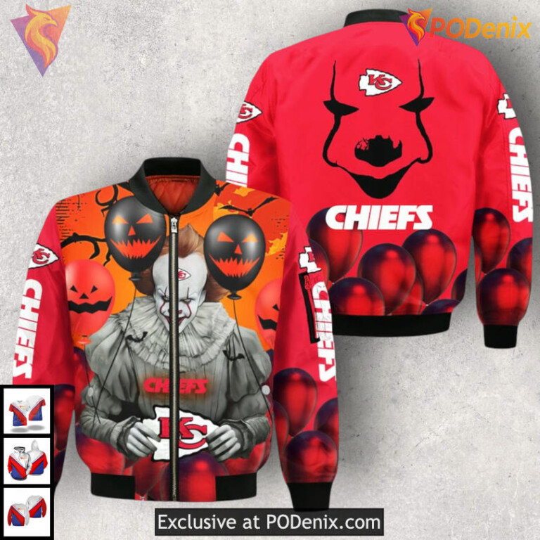 Halloween Pennywise Clown Kansas City Chiefs Youth Hoodie, Horror Fan Gear - 2