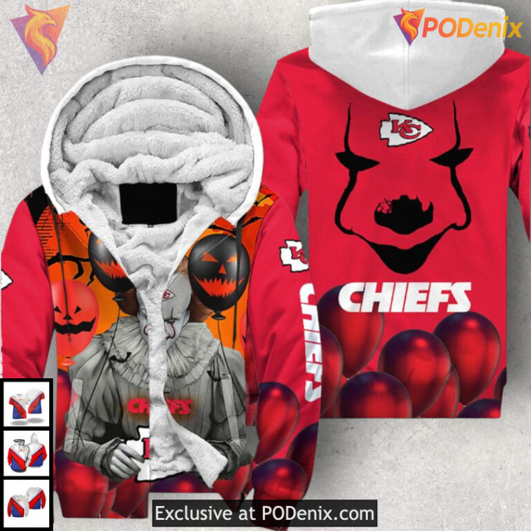 Halloween Pennywise Clown Kansas City Chiefs Youth Hoodie, Horror Fan Gear - 3