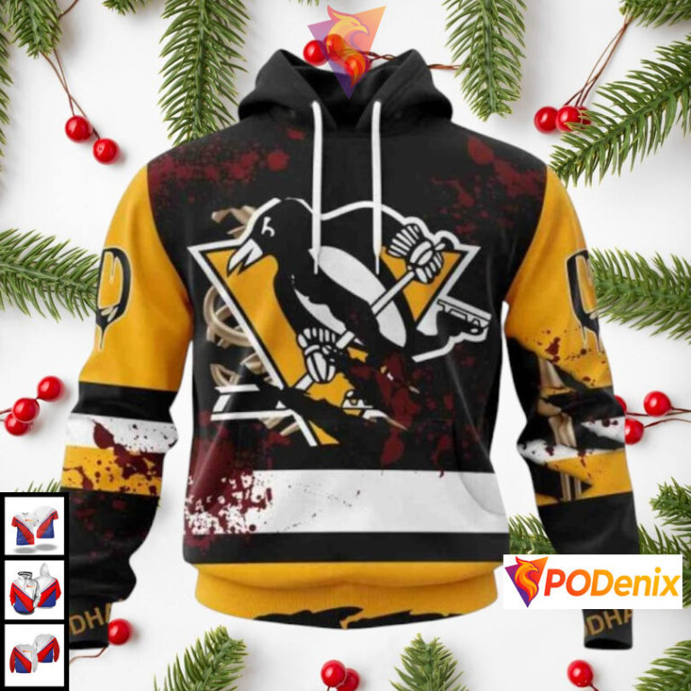 Halloween Ribs Costume Concept Custom Retro Pittsburgh Penguins Hoodie NHL 3D