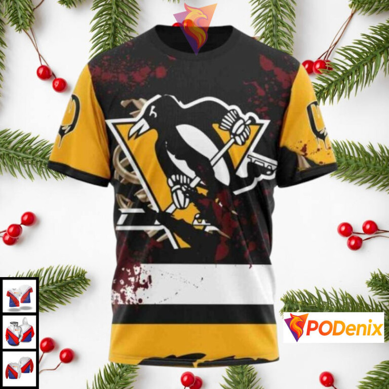 Halloween Ribs Costume Concept Custom Retro Pittsburgh Penguins Hoodie NHL 3D - 2
