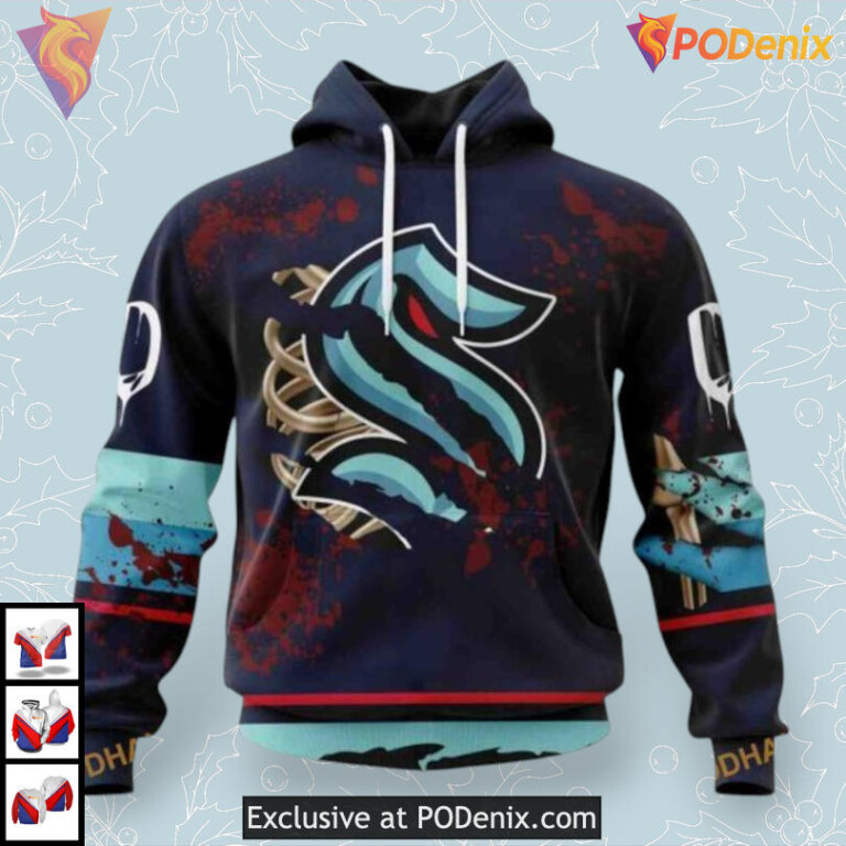 Halloween Ribs Costume Style NHL Retro Seattle Kraken Hoodie 3D