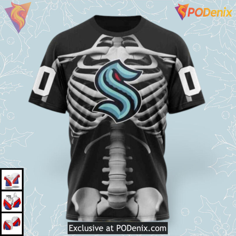 Halloween Skeleton Costume Concept NHL Seattle Kraken Unisex Hoodie 3D - 2