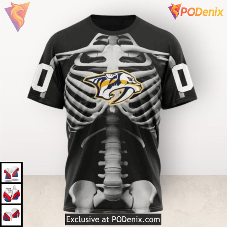 Halloween Skeleton Costume Style Nashville Predators Youth Hoodie Custom 3D - 2