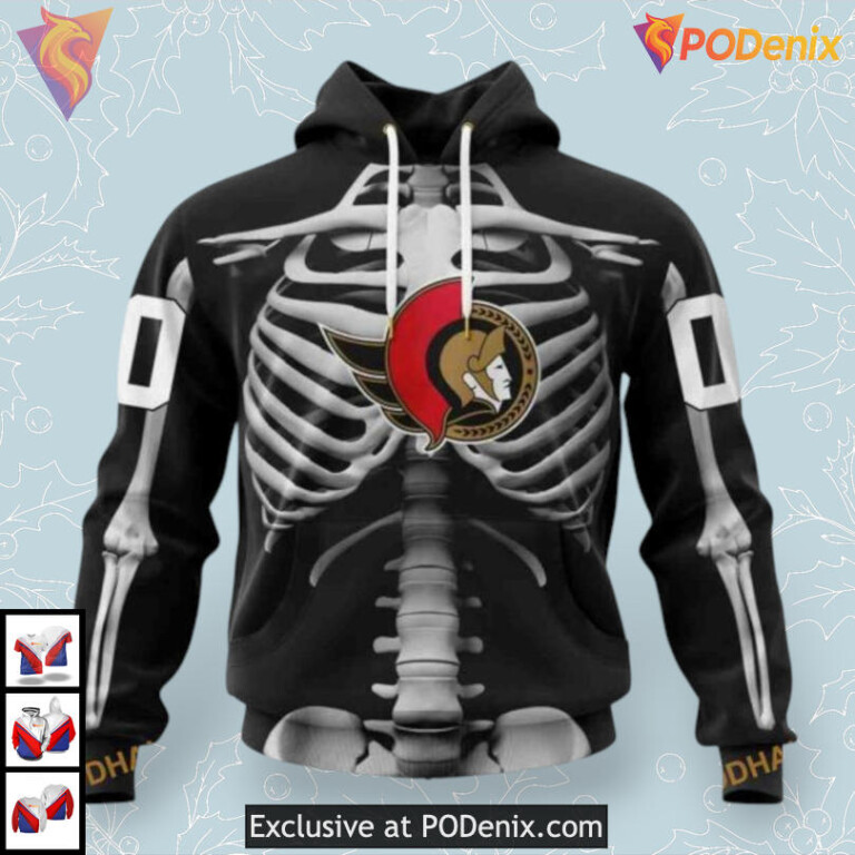 Halloween Skeleton Costume Theme NHL Ottawa Senators Womens Hoodie 3D