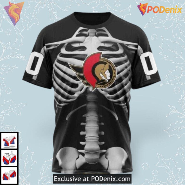 Halloween Skeleton Costume Theme NHL Ottawa Senators Womens Hoodie 3D - 2