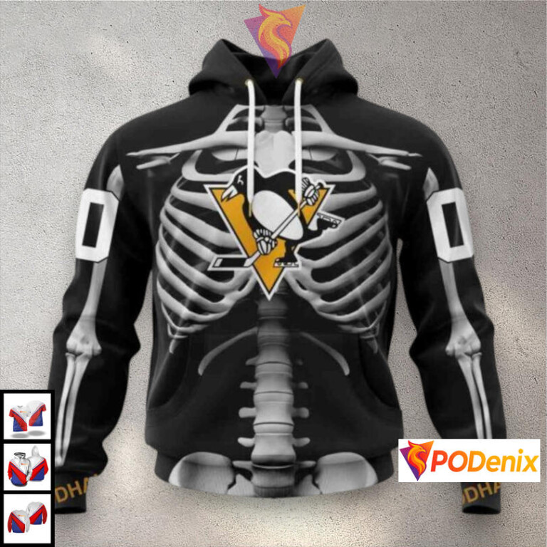 Halloween Skeleton Costume Theme NHL Pittsburgh Penguins Christmas Hoodie 3D